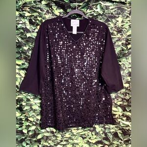 Quacker Factory Shimmer T Shirt Blouse Womens Med